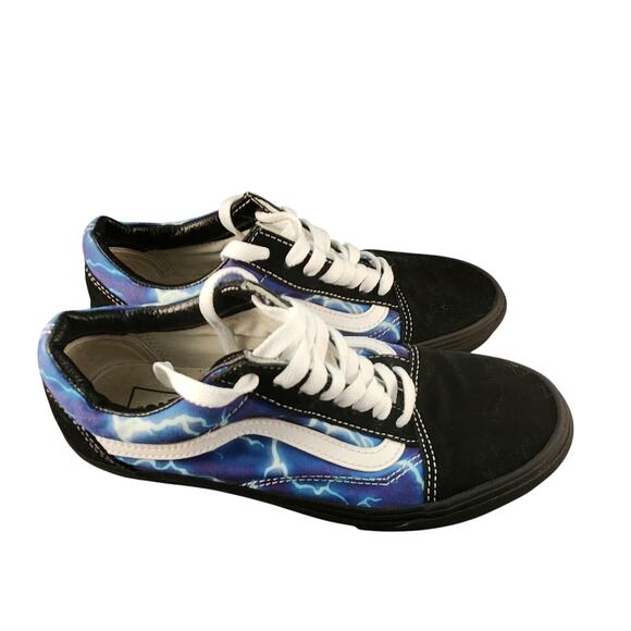 Vans Old Skool Black Blue Lightning Low Top Sneakers Men's 7 / Women's 8.5 - Picture 2 of 13